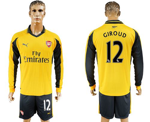 Arsenal #12 Giroud Away Long Sleeves Soccer Club Jersey - Click Image to Close